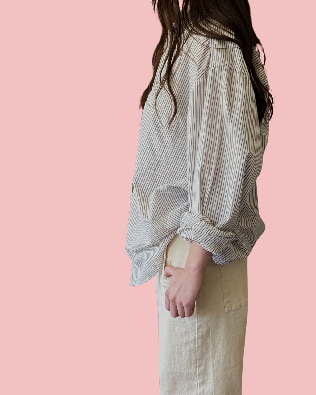 Jones New York Oversized Stripe Cotton Button Up OS