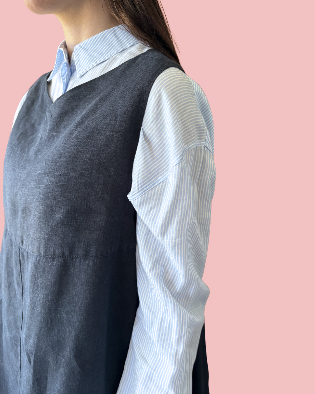 Handmade Navy Linen Pinafore Dress M