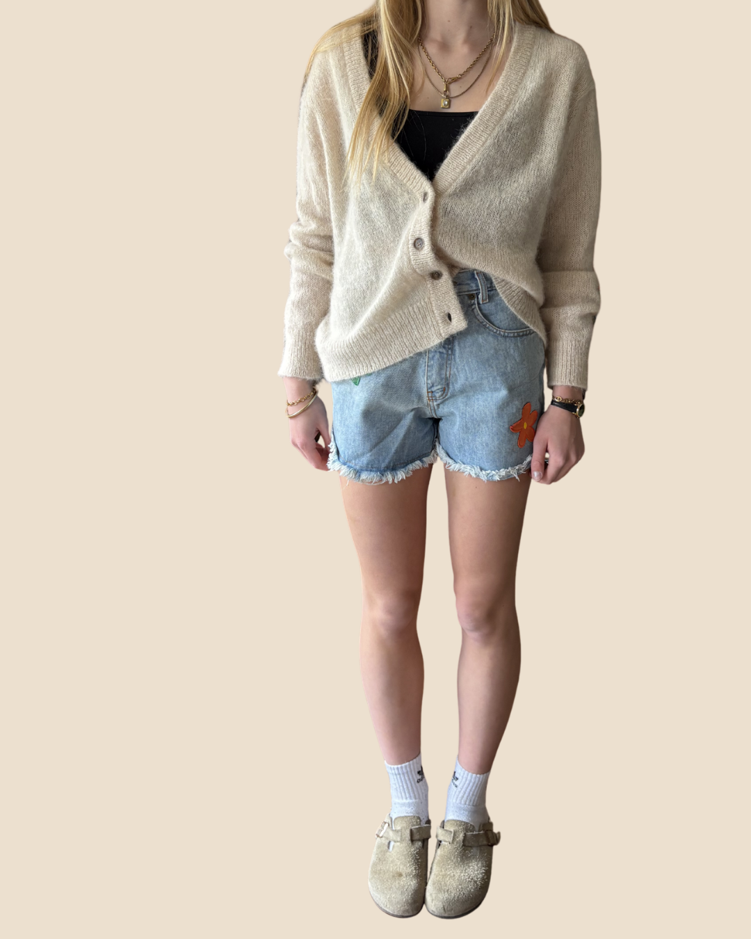 Jenni Kayne Mohair Blend Dusty cream/pink Cardigan XXL