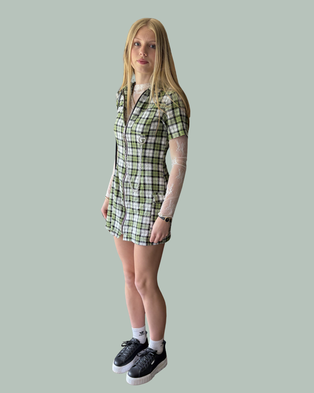 Ragged Priest Flannel Print Alternative Chain Dress S