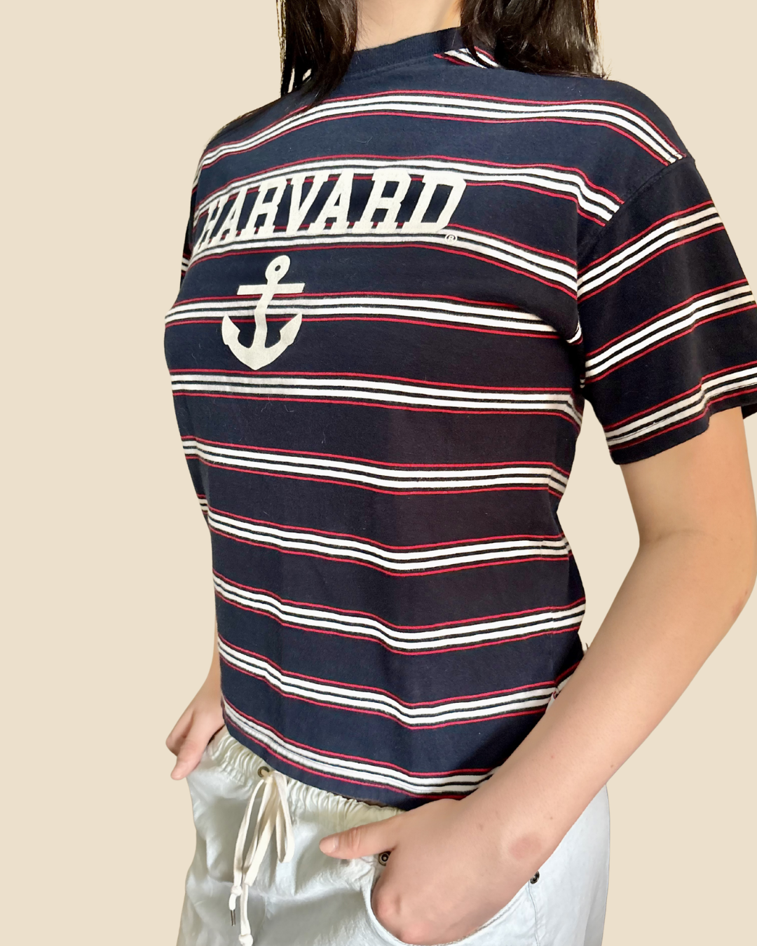 Harvard Stripe Anchor Tee L