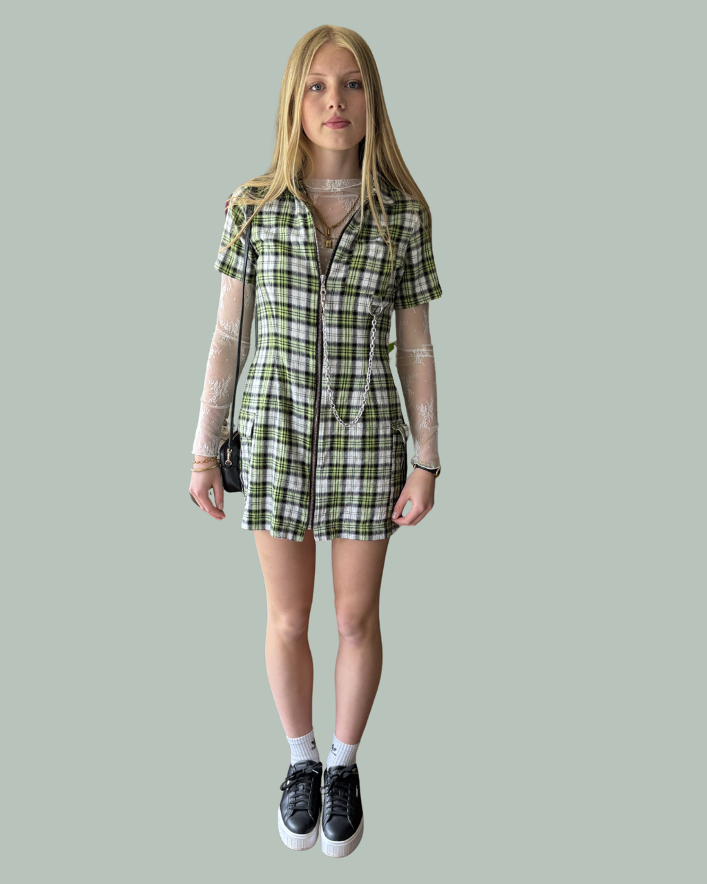 Ragged Priest Flannel Print Alternative Chain Dress S