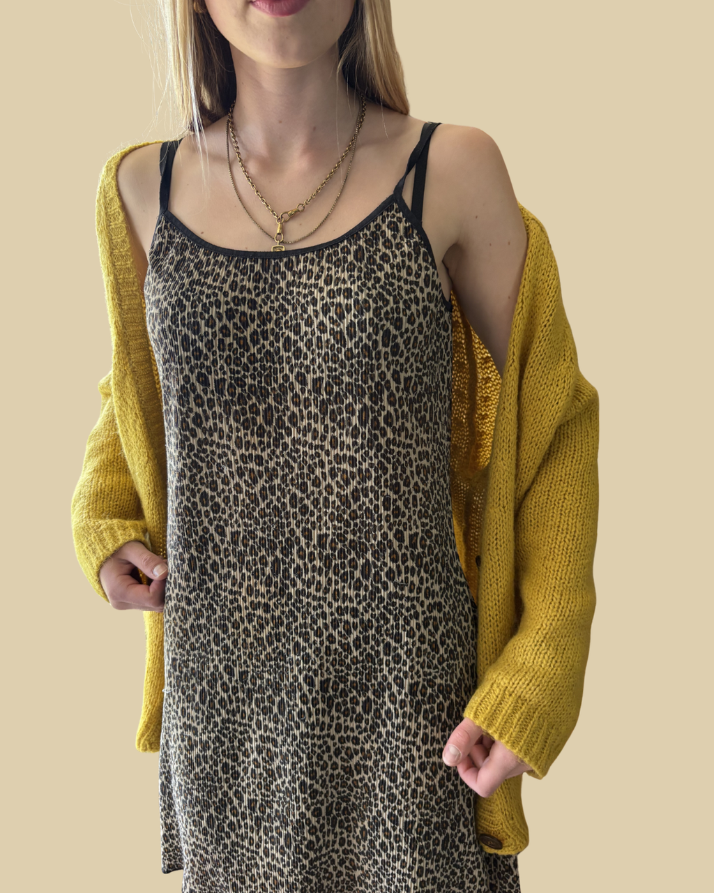 Mariposa Vintage Leopard Print Slip Dress M