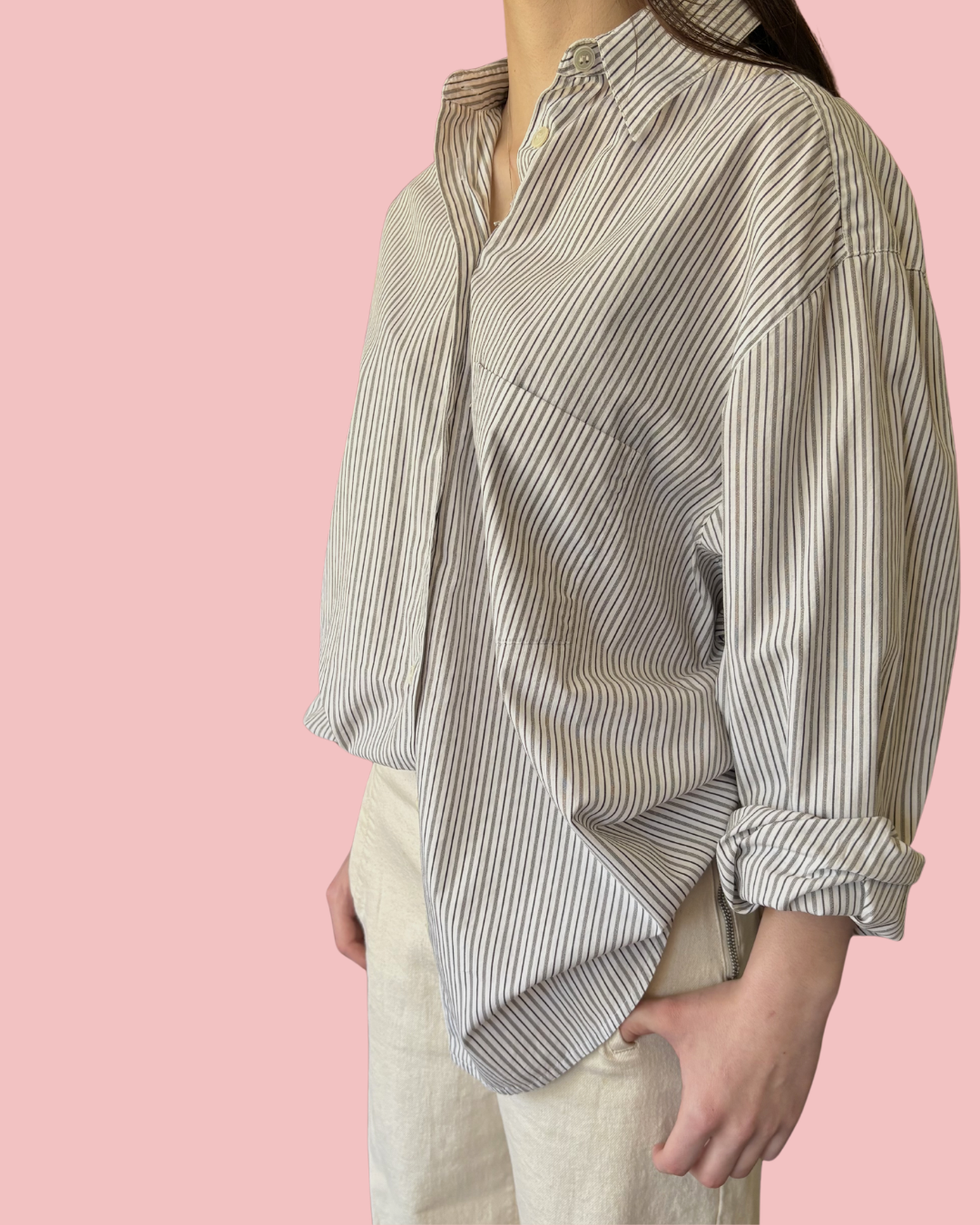 Jones New York Oversized Stripe Cotton Button Up OS