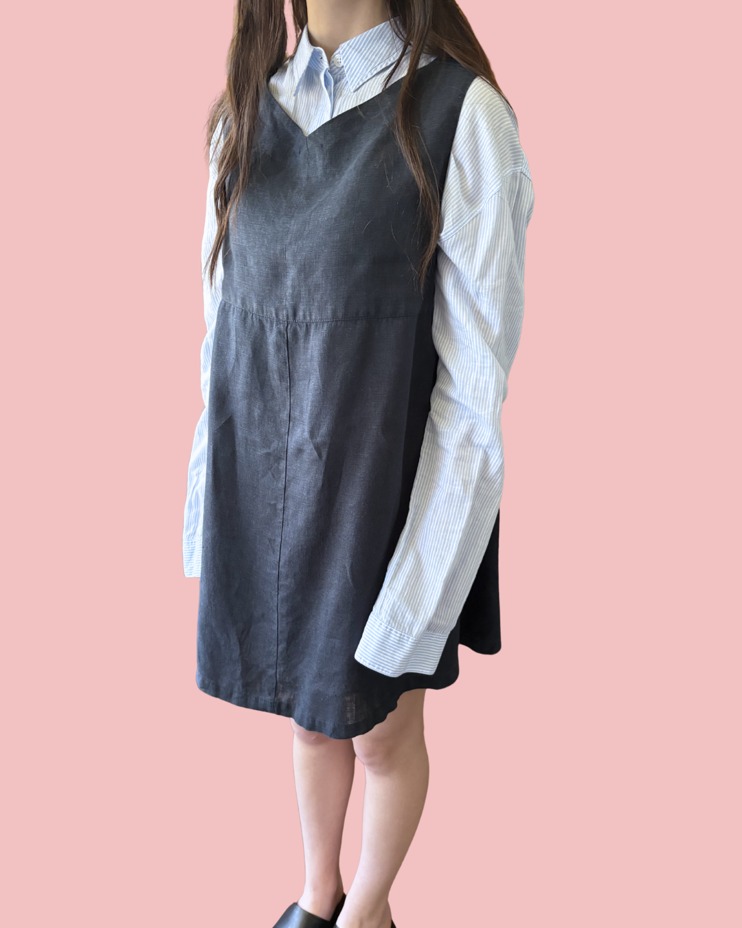 Handmade Navy Linen Pinafore Dress M