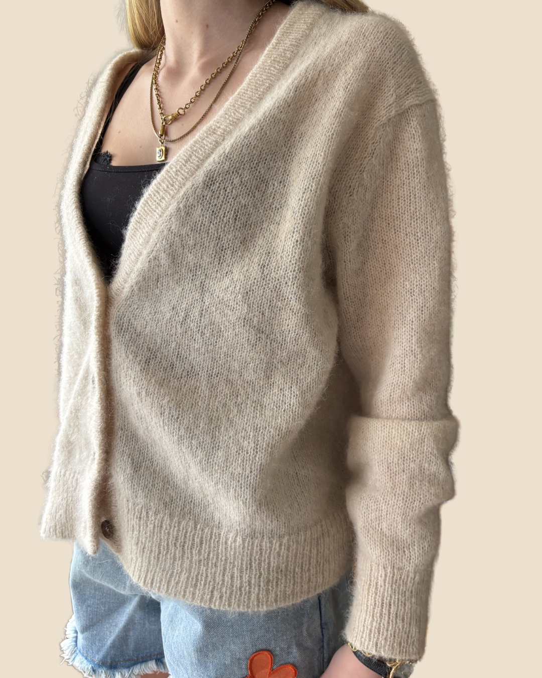 Jenni Kayne Mohair Blend Dusty cream/pink Cardigan XXL