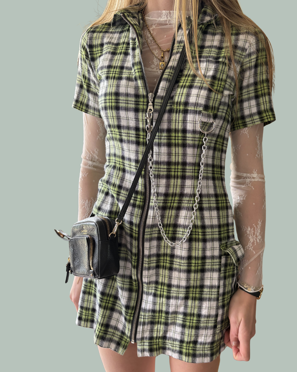 Ragged Priest Flannel Print Alternative Chain Dress S