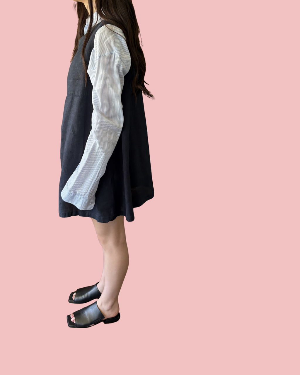 Handmade Navy Linen Pinafore Dress M