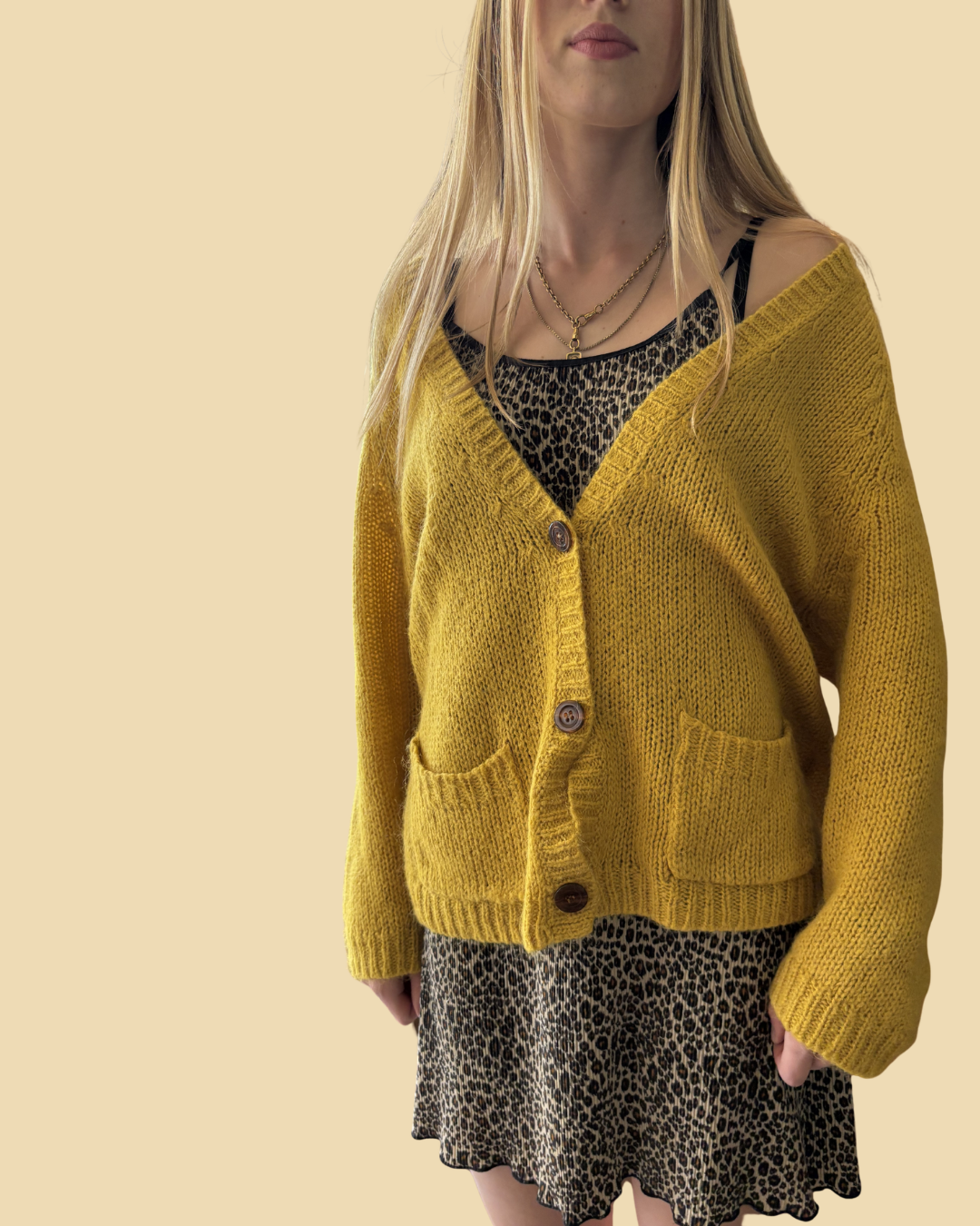 American Apparel Mohair Blend Mustard Cardigan OS